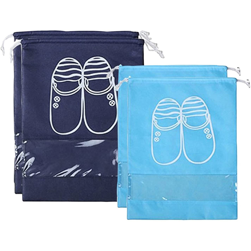 Bolsa de transporte impermeable de no tejido con ventana transparente, a prueba de polvo, para zapatos, con cordón
