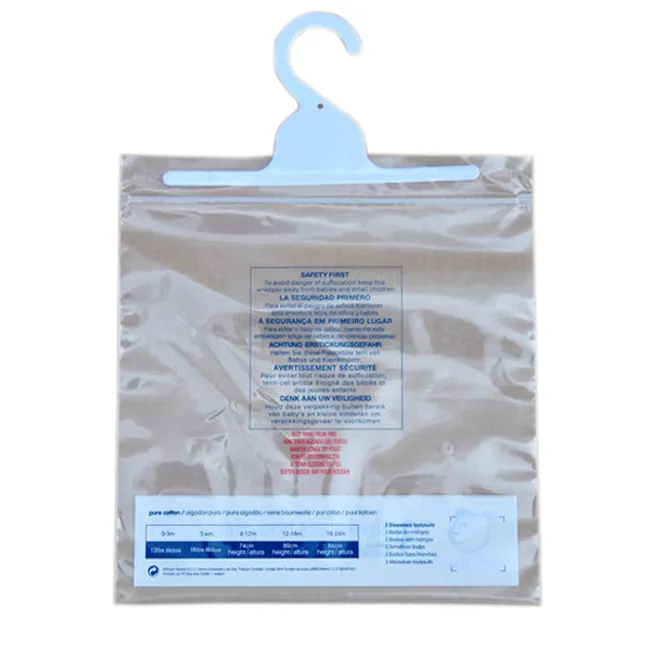 Bolsas de plástico con cremallera de polietileno para empaquetar ropa colgante, ropa interior, con gancho para colgar