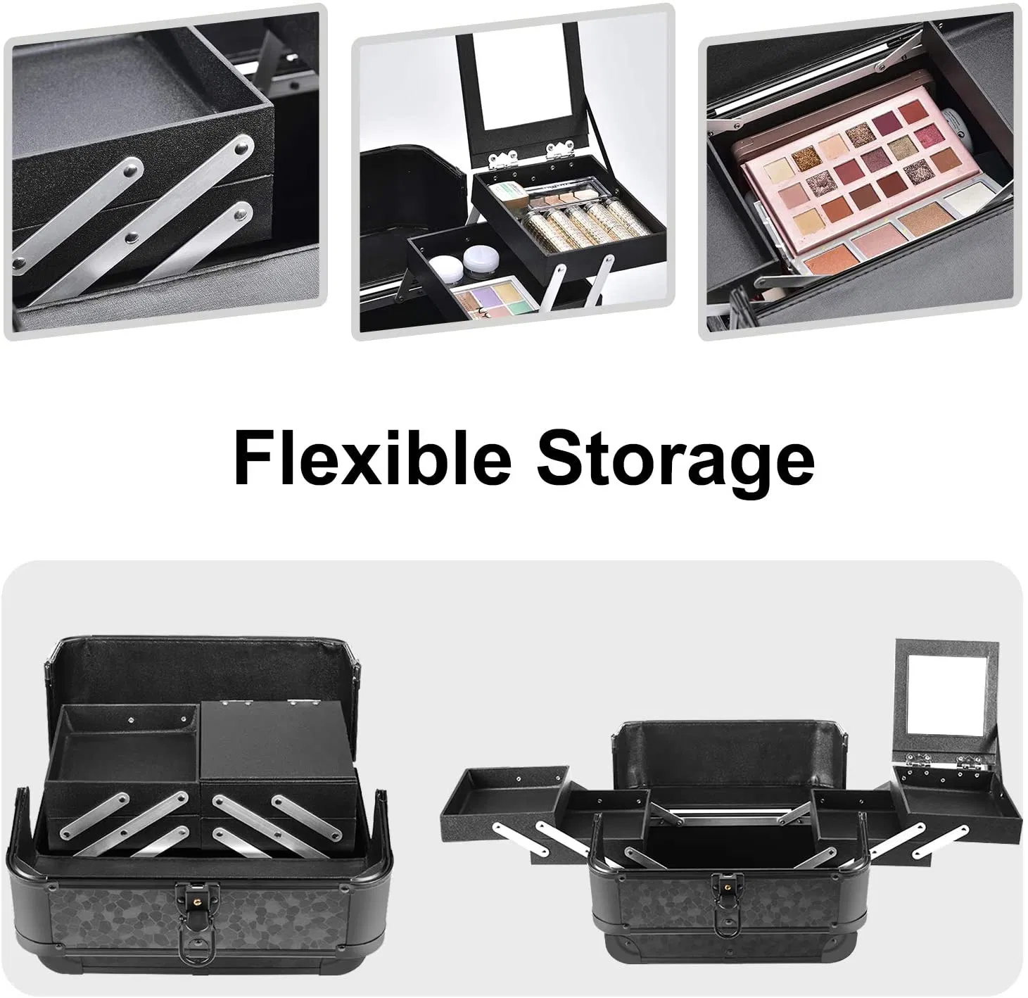 Caja de Maquillaje Organizador de Joyería Tocador Almacenamiento de Belleza 4 Bandejas Estuche de Cosméticos