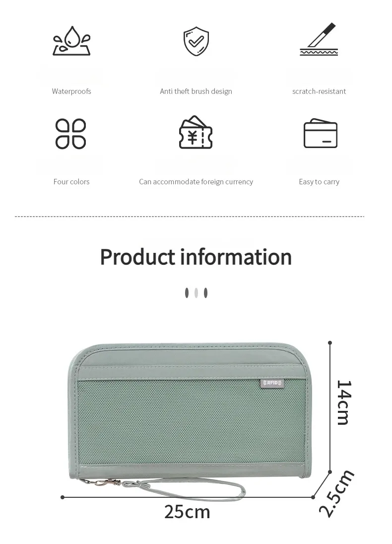 Billetera antirrobo de RFID personalizada, organizador de boletos de viaje, bolsa para pasaporte y tarjetas, impermeable