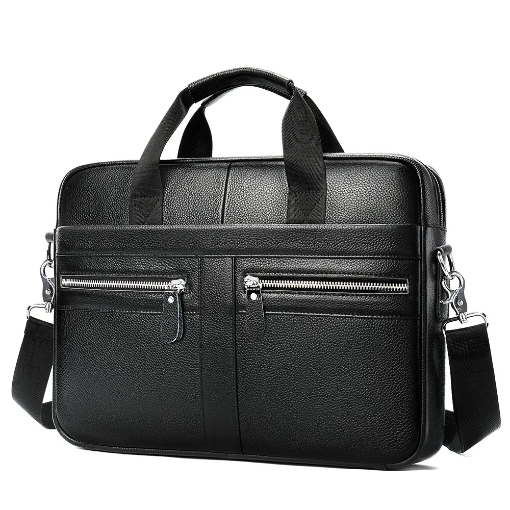 Maletín de Cuero Genuino para Hombre, Bolsa de Hombro, Bolsa de Negocios para Laptop de 14 Pulgadas