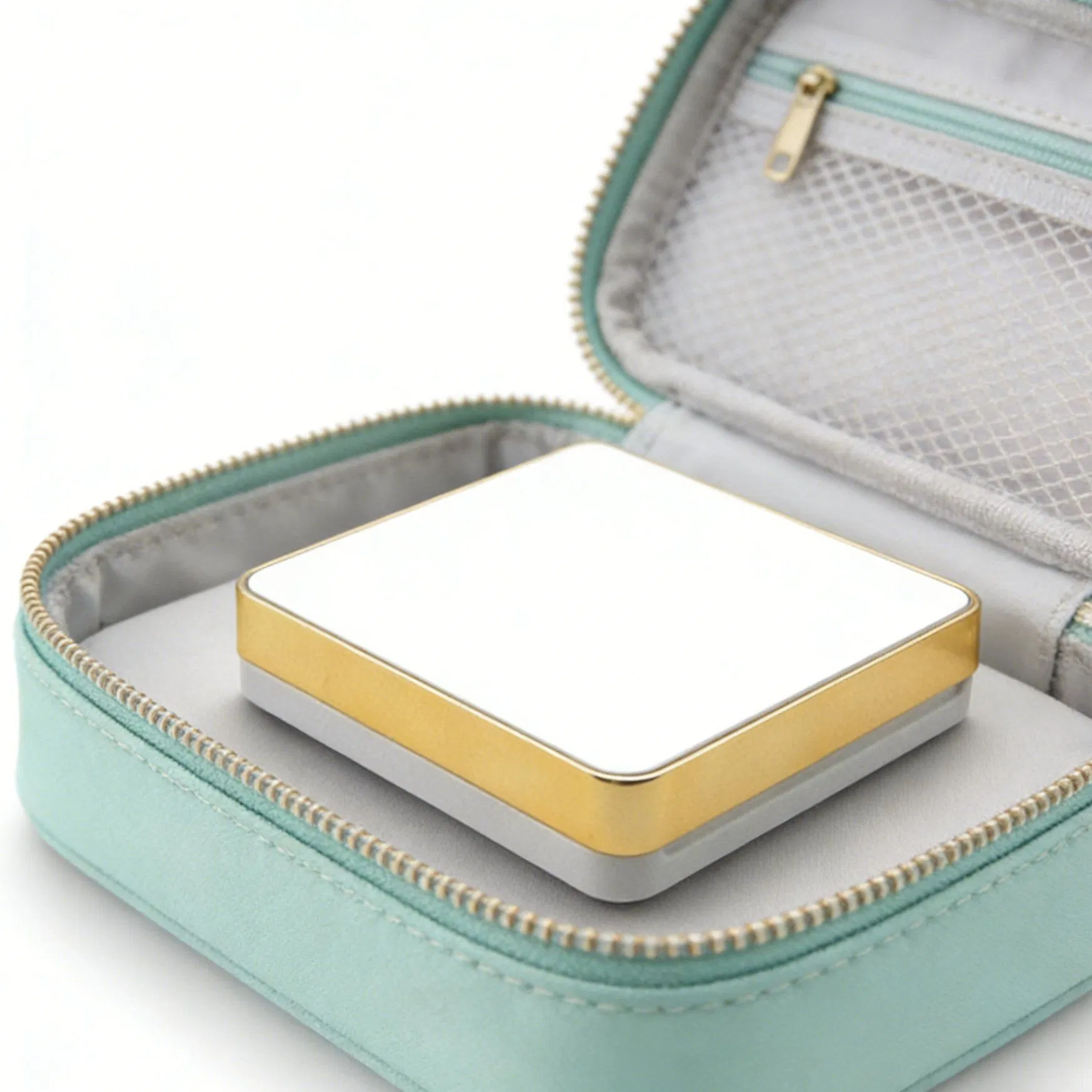Funda de maquillaje cuadrada de plástico con almohadilla de aire, impresión UV, logo OEM disponible