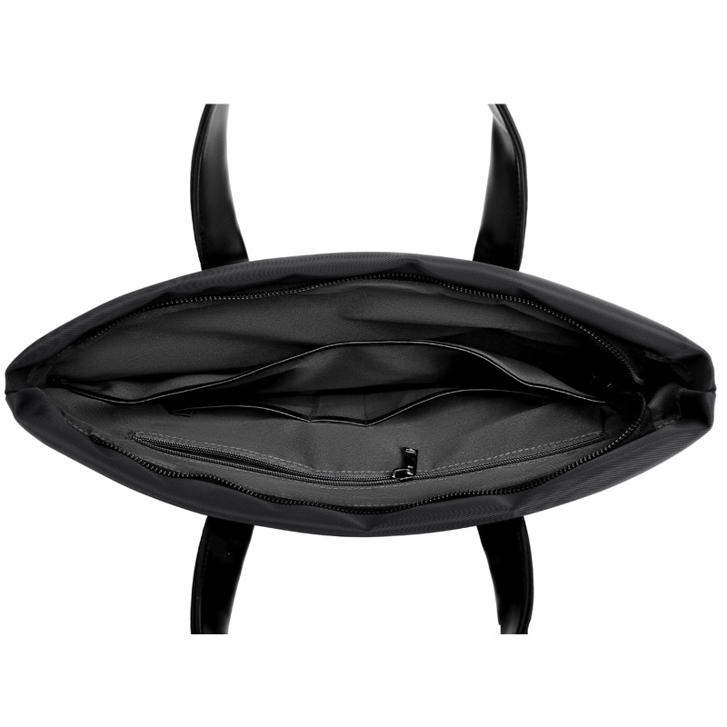 Maletín negro grande Xianghui con bolsillos laterales, bolso de negocios simple