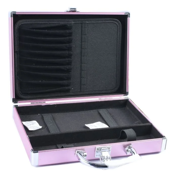 Maletín de aluminio ligero rosa femenino para maquillaje portátil y peluquería