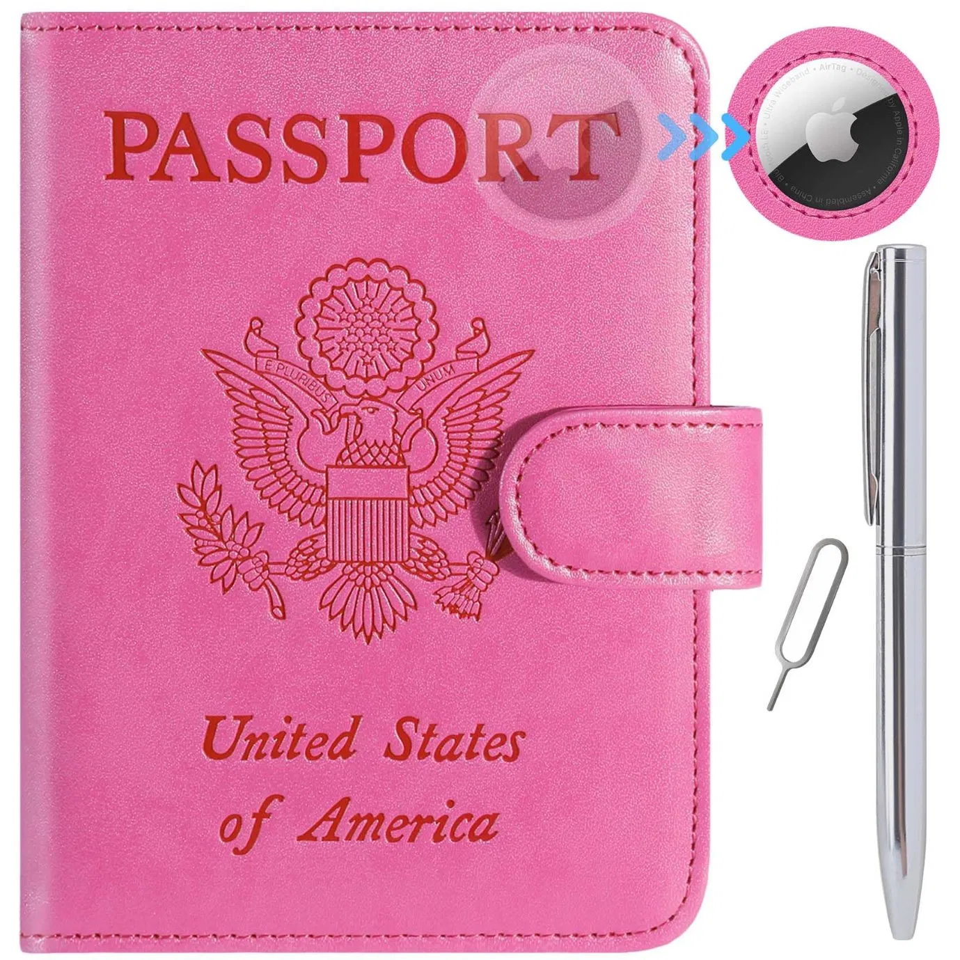 Funda de cuero premium para pasaporte Airtag, estuche protector con blindaje RFID, billetera de pasaporte personalizada