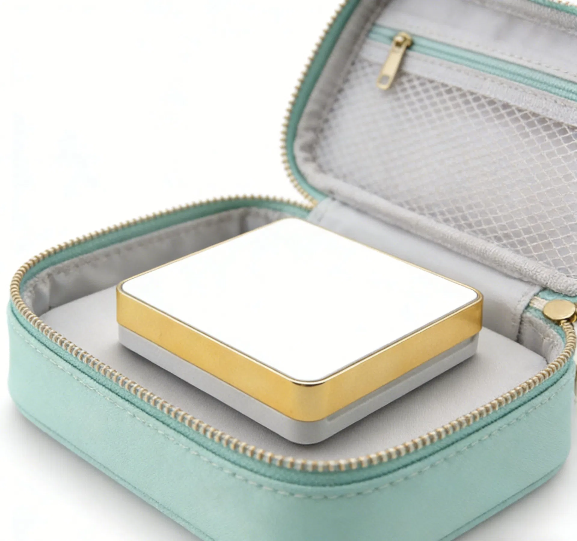 Funda de maquillaje cuadrada de plástico con almohadilla de aire, impresión UV, logo OEM disponible