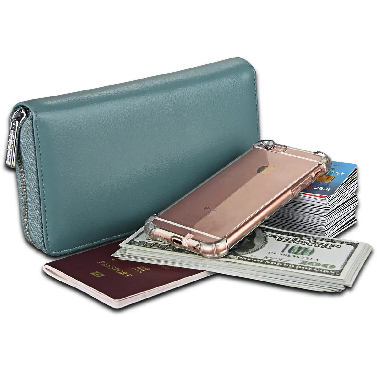 Organizador de cuero largo para tarjetas, soporte para pasaporte, anti RFID, soporte para tarjetas de crédito, billetera multifuncional para hombres y mujeres, soporte para pasaporte