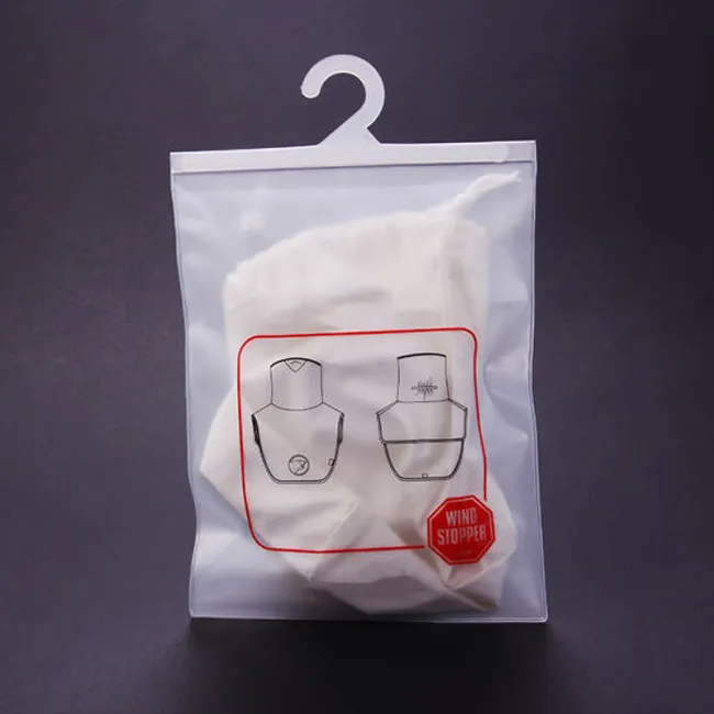 Bolsas de plástico con cremallera de polietileno para empaquetar ropa colgante, ropa interior, con gancho para colgar