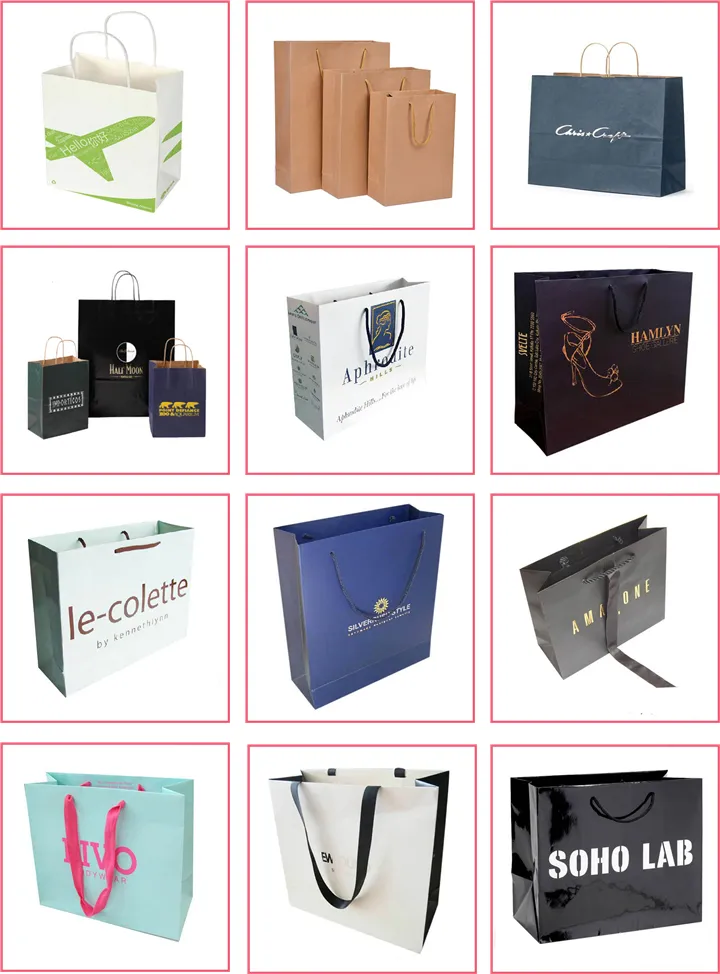 Bolsas de embalaje para regalos de alimentos, zapatos, ropa, prendas, chocolate, bocadillos, papel de cartón kraft marrón con estampado en caliente dorado, personalizado en blanco y negro