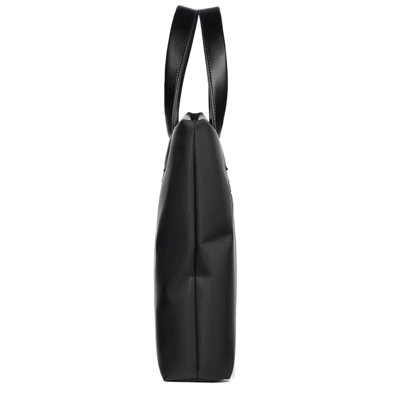 Maletín negro grande con bolsillos laterales, bolso de negocios simple