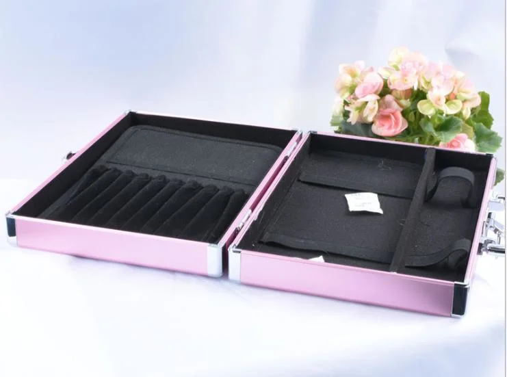 Maletín de aluminio ligero rosa femenino para maquillaje portátil y peluquería