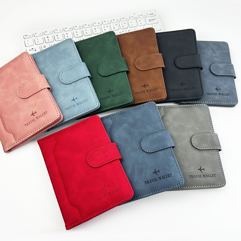 Funda de pasaporte de cuero PU personalizada, billetera de viaje con estuche para tarjetas, ranura para boletos, soporte para pasaporte con bloqueo RFID, bolsa para pasaporte