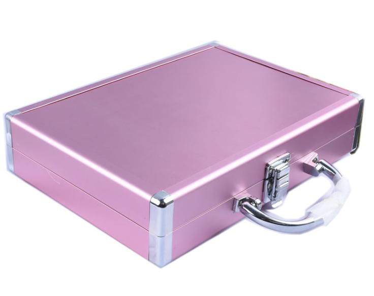 Maletín de aluminio ligero rosa femenino para maquillaje portátil y peluquería