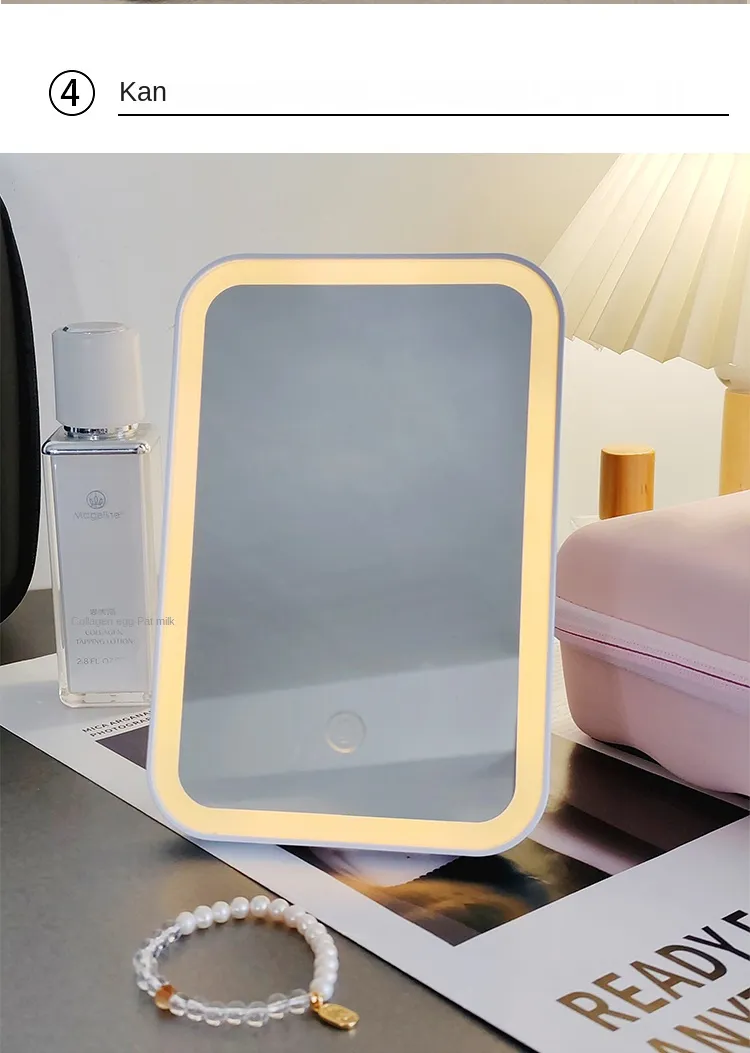 Espejo de maquillaje portátil de gran capacidad con luz LED