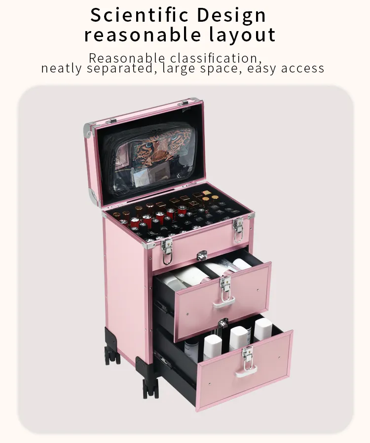 Nuevo popular estuche de maquillaje con carro cosmético de 3 capas de cajones