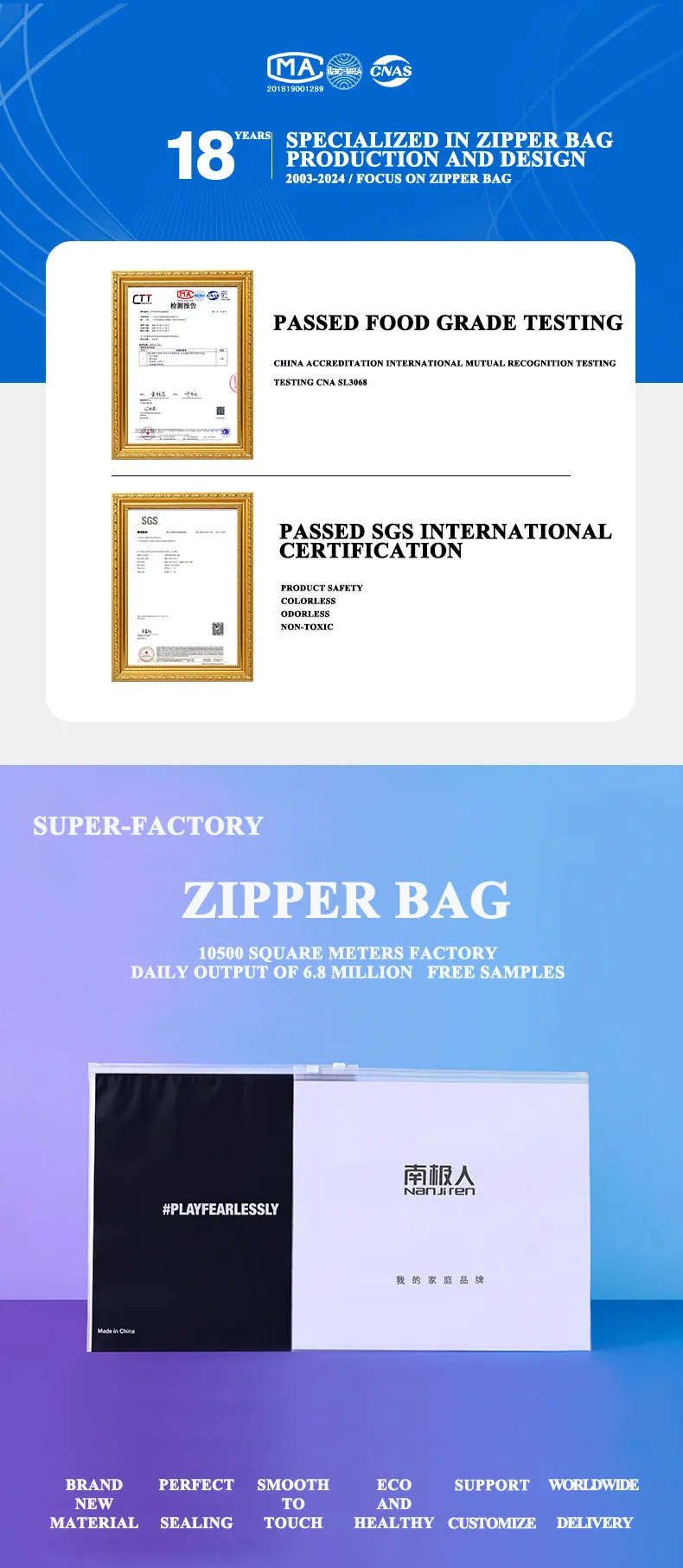 Personalizar impresión CPE EVA PE PVC bolsa con deslizadores de cremallera clara mate plástica empaquetado con cremallera para prendas de vestir, cosméticos, médicos y viajes