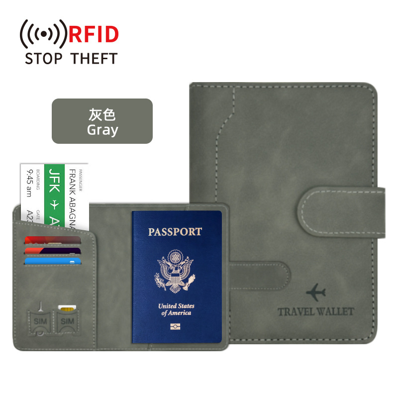 Funda de pasaporte de cuero PU personalizada, billetera de viaje con estuche para tarjetas, ranura para boletos, soporte para pasaporte con bloqueo RFID, bolsa para pasaporte
