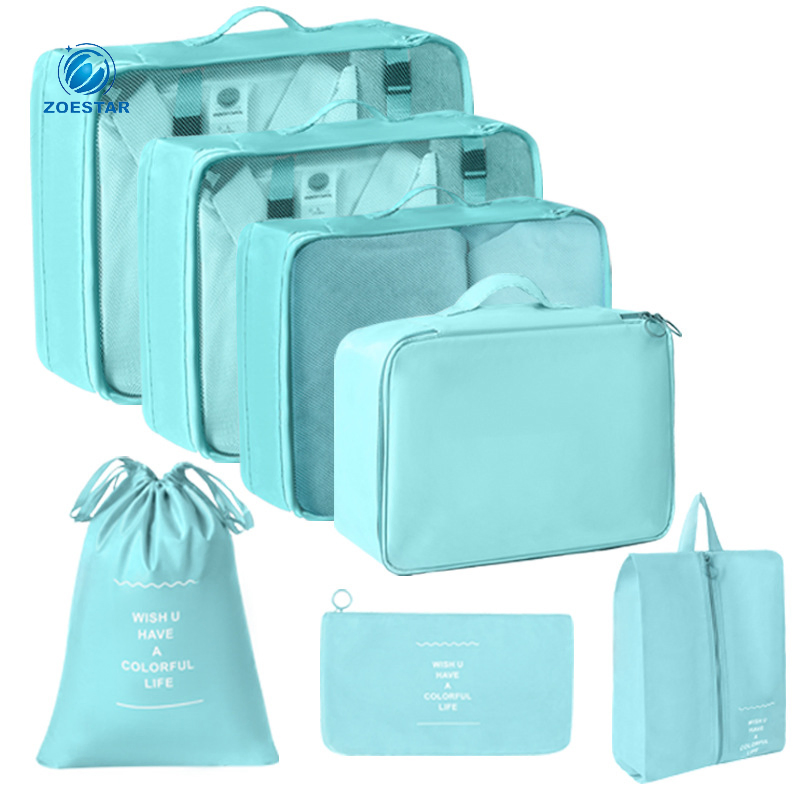 Conjunto de Organizadores de Ropa de Viaje de Alta Calidad Personalizado 7-Piece Bolsa de Compresión con Cremallera de Nylon para Equipaje Trolley