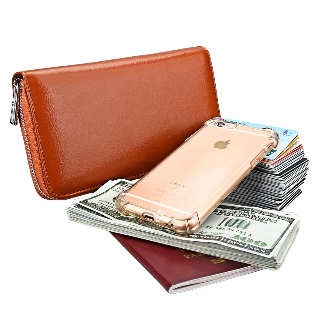 Organizador de cuero largo para tarjetas, soporte para pasaporte, anti RFID, soporte para tarjetas de crédito, billetera multifuncional para hombres y mujeres, soporte para pasaporte
