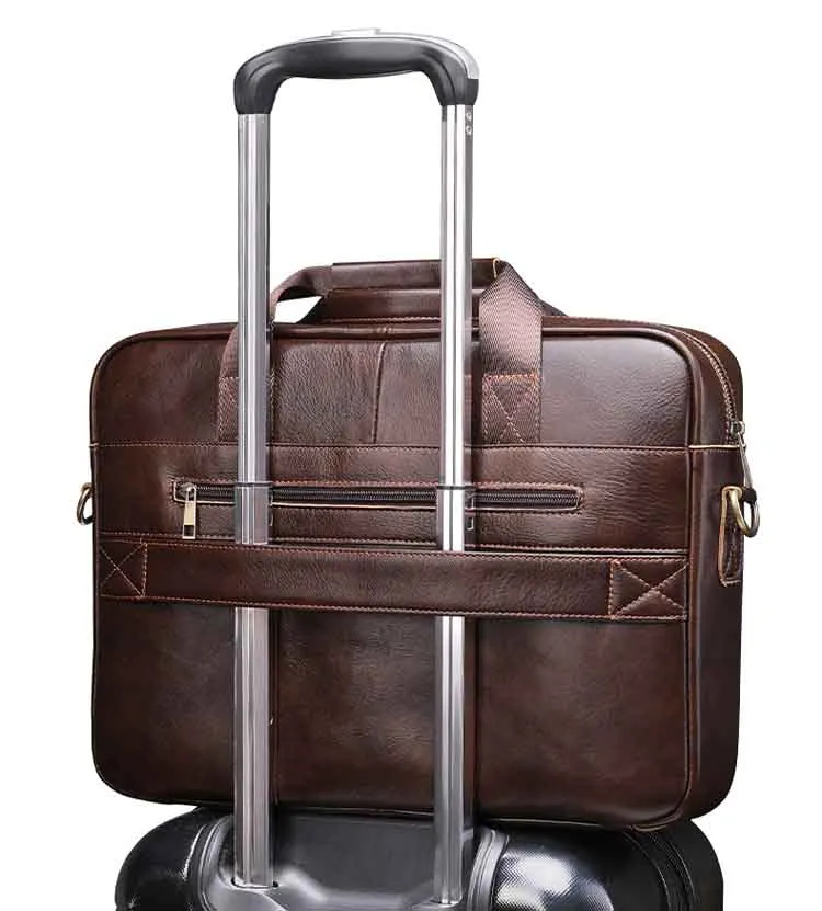 Maletín de Cuero Genuino para Hombre, Bolsa de Hombro, Bolsa de Negocios para Laptop de 14 Pulgadas