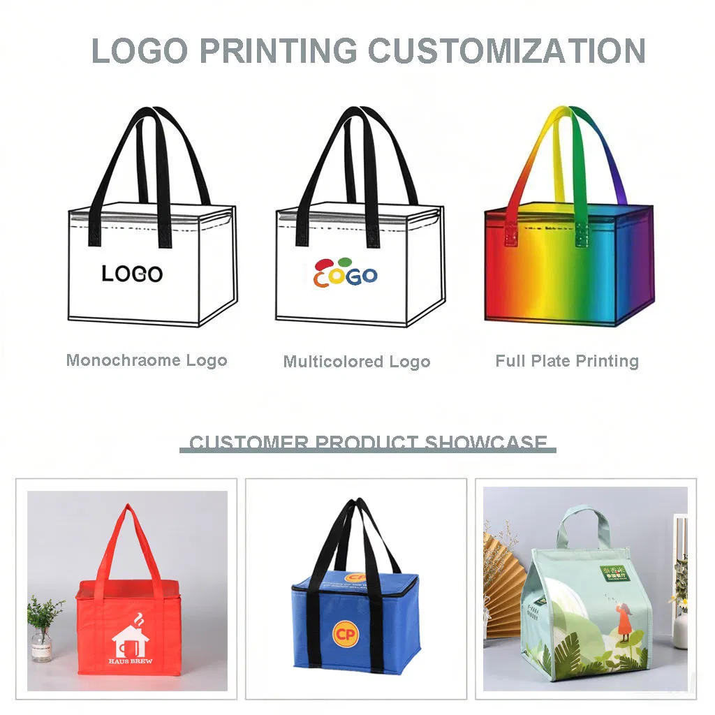 Bolsa térmica desechable personalizada impresa para almuerzo, tote para llevar, bolsas aislantes para catering y bebidas