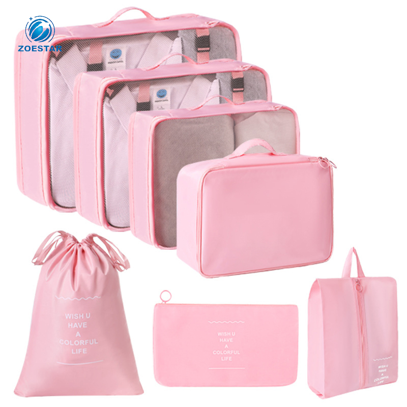 Conjunto de Organizadores de Ropa de Viaje de Alta Calidad Personalizado 7-Piece Bolsa de Compresión con Cremallera de Nylon para Equipaje Trolley
