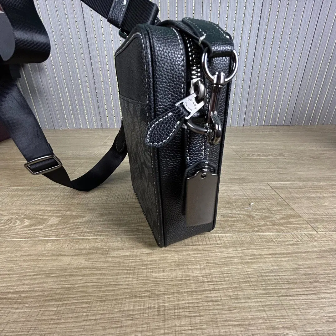 Maletín de cuero genuino para hombres negros, bolso de hombro de moda, tote, bolso de mano