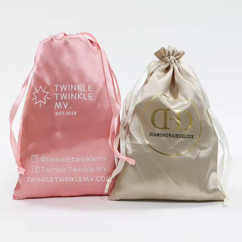 Bolsa de satén con cordón, tamaño personalizado, embalaje con logo para zapatos, ropa, bolso