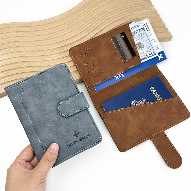 Cubierta de pasaporte personalizada al por mayor con logo, multifuncional, con bolsillos, de cuero PU, con bloqueo RFID, billetera de pasaporte para viajes