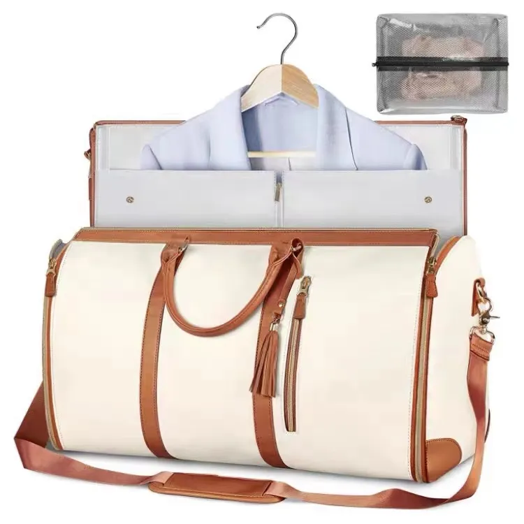 Bolsas de viaje de lona impermeable de PU personalizadas con pouch para zapatos, maletas colgantes para viajes