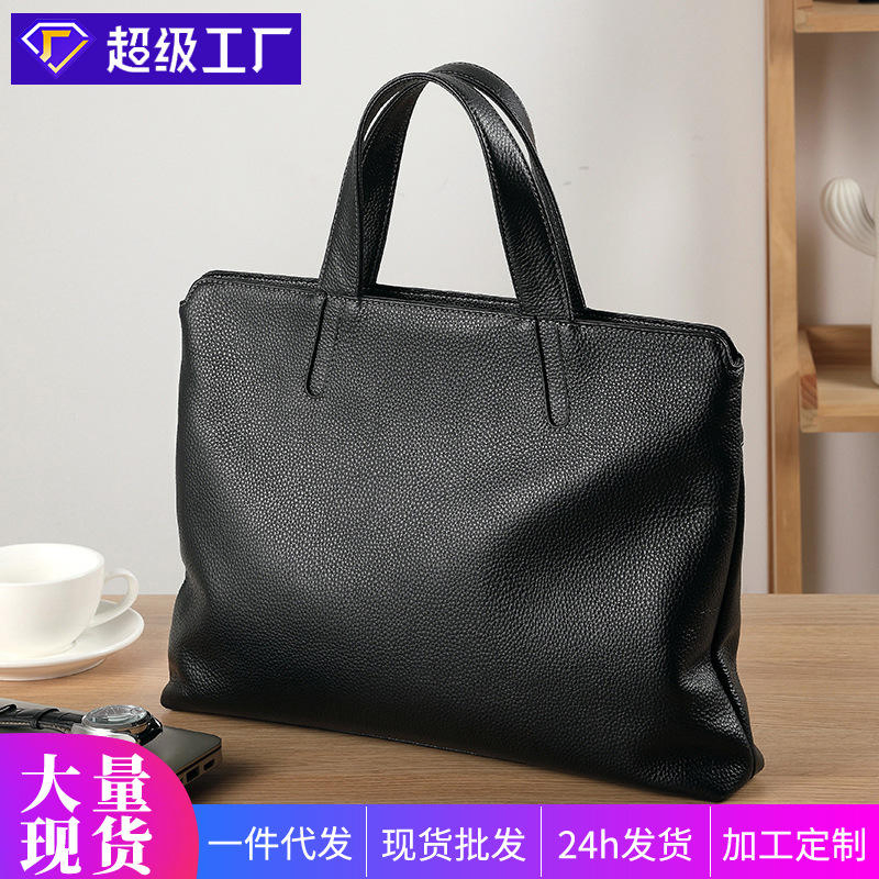 Bolso de cuero real para hombres, bolso horizontal casual para hombres, maletín de primera capa de piel de vaca, bolsa de negocios para computadora, gran capacidad, maletín para hombres