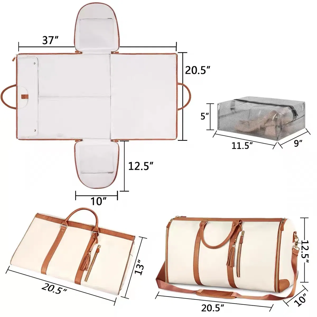 Bolsas de viaje de lona impermeable de PU personalizadas con pouch para zapatos, maletas colgantes para viajes