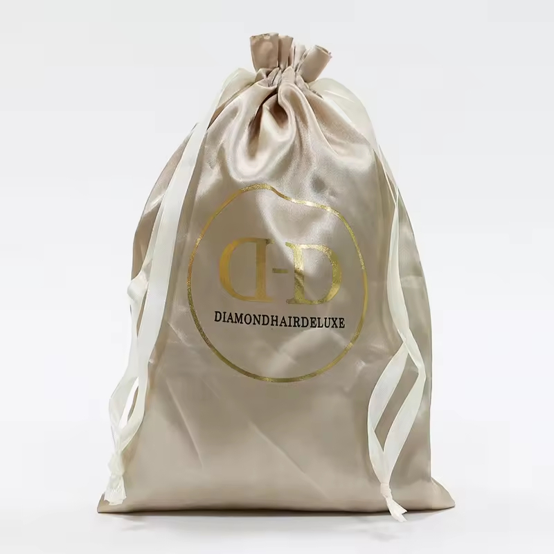Bolsa de satén con cordón, tamaño personalizado, embalaje con logo para zapatos, ropa, bolso