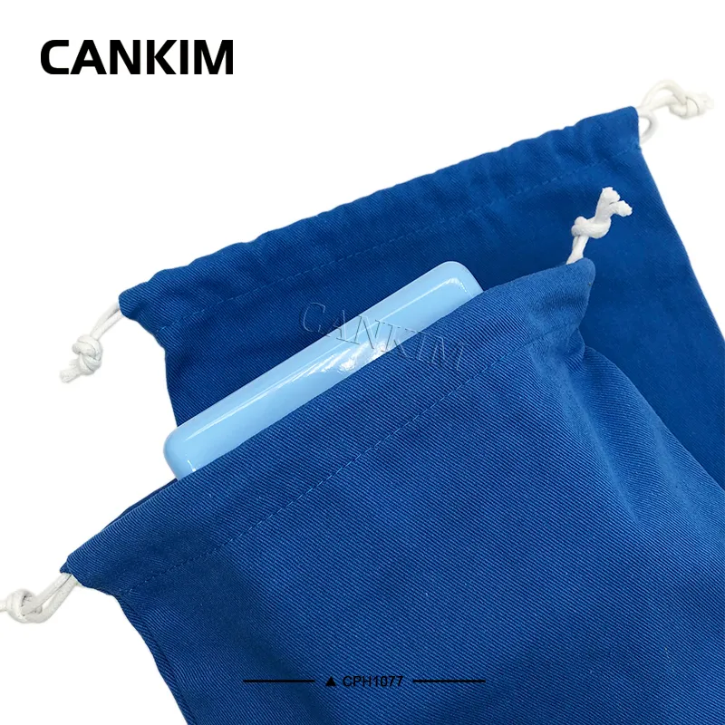 Bolsa de drawstring de algodón orgánico azul personalizada, bolsa de joyería, bolsa para zapatos, bolsas de polvo con logo para regalos, bolsa de embalaje para zapatos
