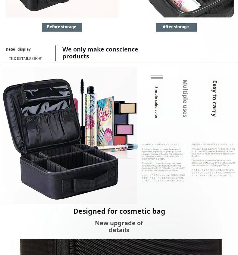 Bolsa de Maquillaje de Alta Calidad Estuche de Viaje para Organizador de Cosméticos con Compartimentos Estuche Cosmético Impermeable de Cuero