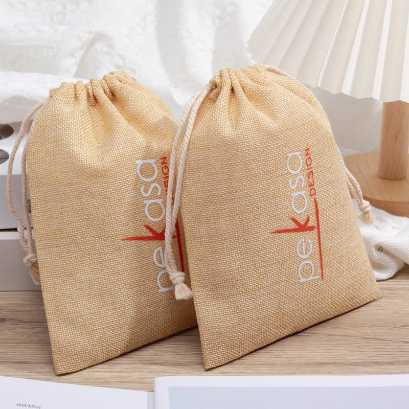 Bolsa de yute burlap impresa personalizada para zapatos y ropa, bolsas de regalo con cordón para embalaje textil