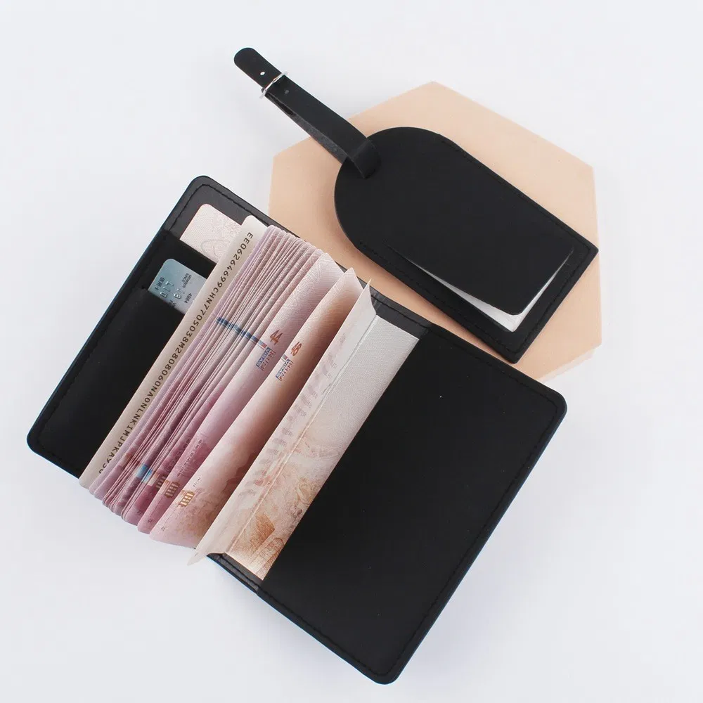 Billetera de viaje para hombres y mujeres, funda de pasaporte de cuero PU con etiqueta de equipaje, soporte de pasaporte y conjunto de etiqueta de equipaje con logo personalizado