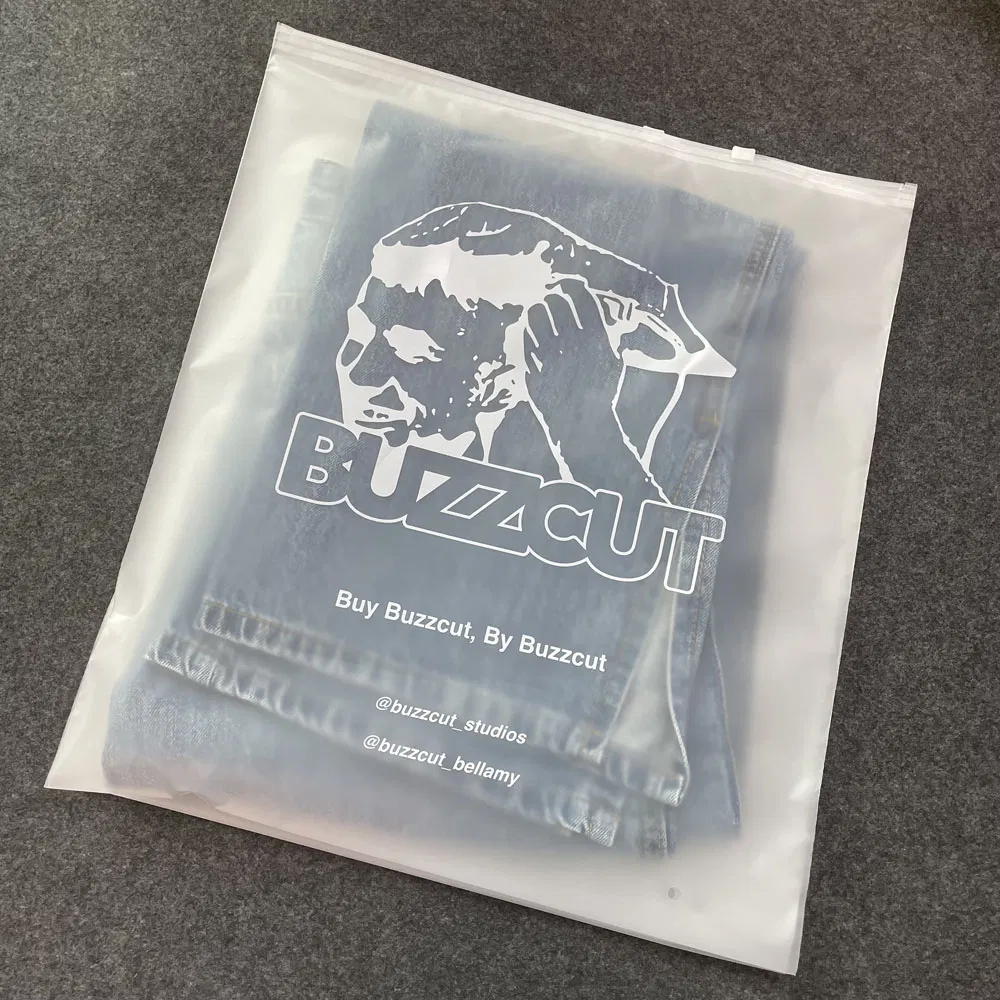Bolsas de embalaje de plástico con cierre zip, personalizables, compostables, blancas, mate y con acabado mate para prendas de vestir