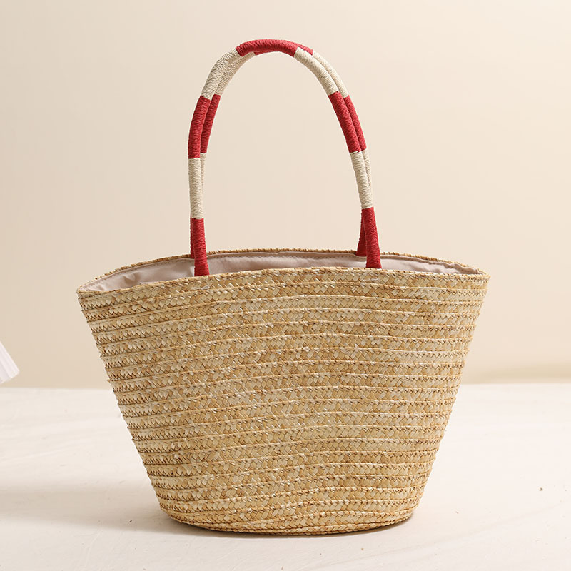 Bolso de paja bordado de cereza para mujeres, bolso de mano tejido de moda, bolso de playa para vacaciones, bolso de hombro