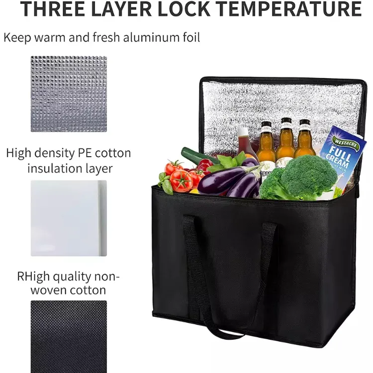 Bolsa térmica de almuerzo de tela no tejida con cremallera, muestra gratuita, bolsa térmica pequeña para alimentos, impermeable, bolsa de almuerzo aislada de tela no tejida