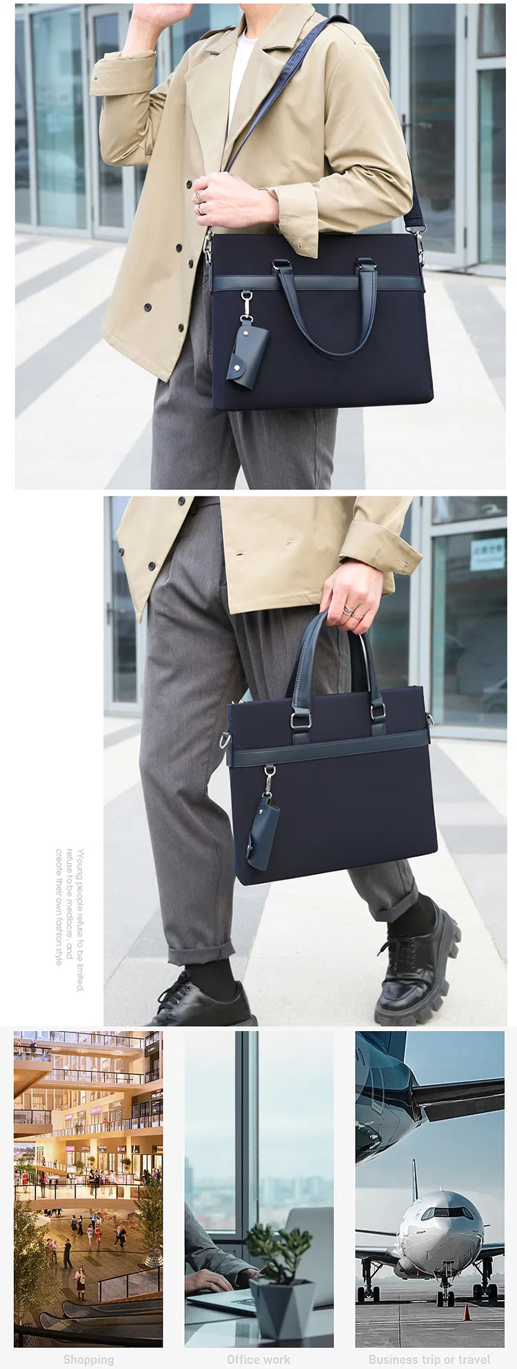Bolsa de oficina de tela Oxford al por mayor, clásica, impermeable, maletines de negocios para hombres