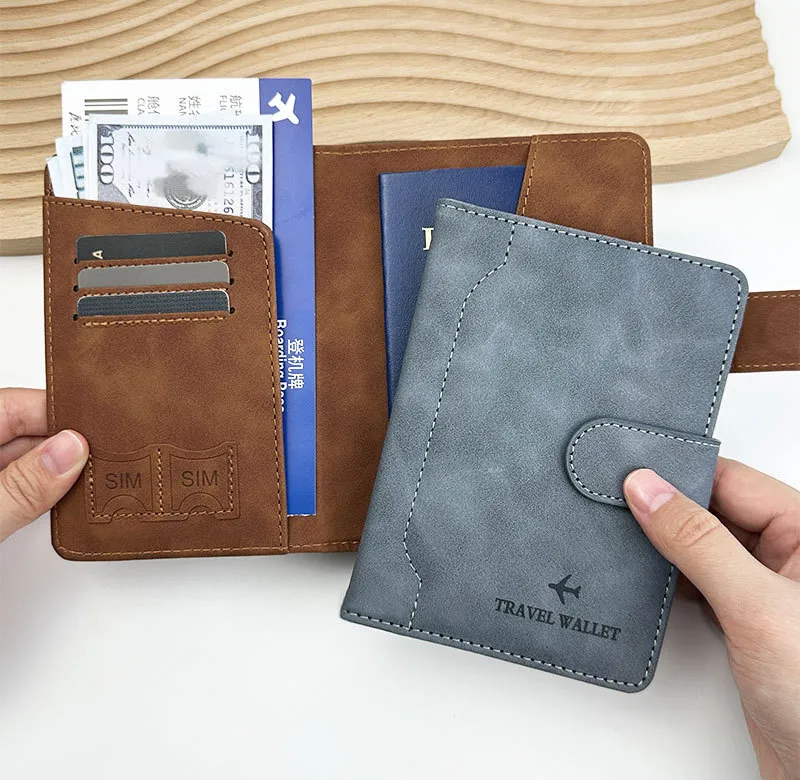 Cubierta de pasaporte personalizada al por mayor con logo, de cuero PU, con bloqueo RFID