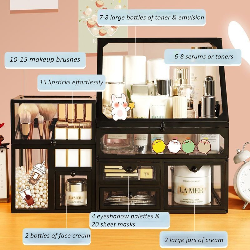 Organizador de Maquillaje de Vidrio de Lujo Estiloso para Almacenamiento Glamuroso