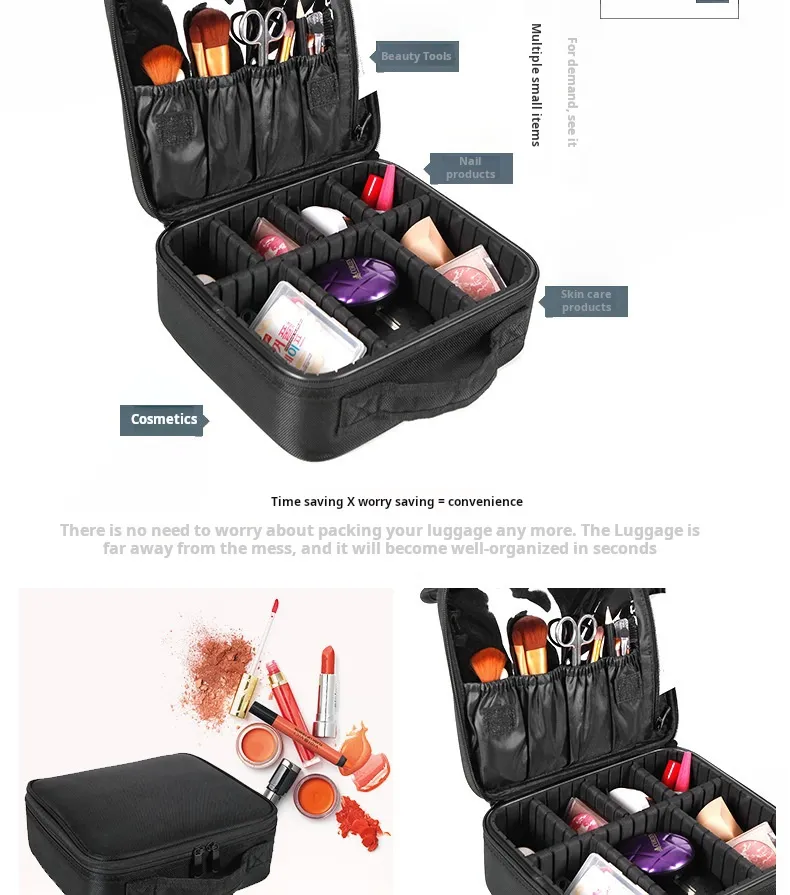 Bolsa de Maquillaje de Alta Calidad Estuche de Viaje para Organizador de Cosméticos con Compartimentos Estuche Cosmético Impermeable de Cuero