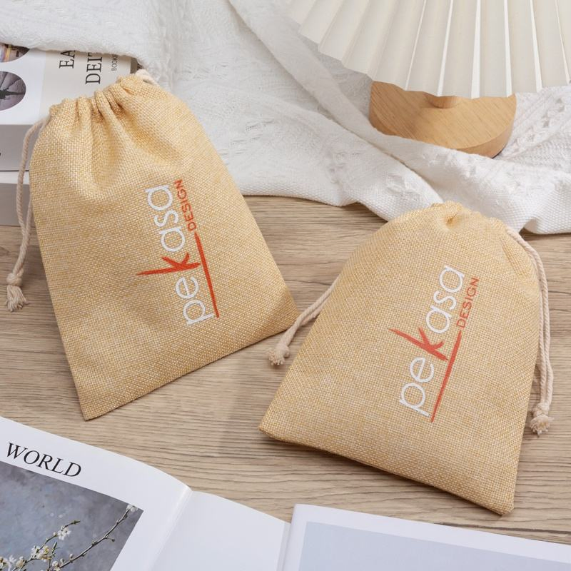 Bolsa de yute burlap impresa personalizada para zapatos y ropa, bolsas de regalo con cordón para embalaje textil