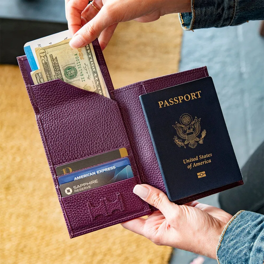Funda de pasaporte de cuero PU personalizada, porta pasaporte, cubierta de pasaporte, billetera para tarjetas de viaje, soporte de pasaporte con bloqueo RFID