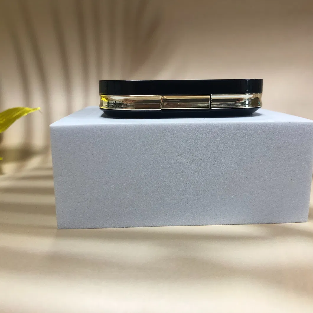Estuche de polvo compacto cosmético de lujo en azul oscuro para maquillaje con hilo dorado