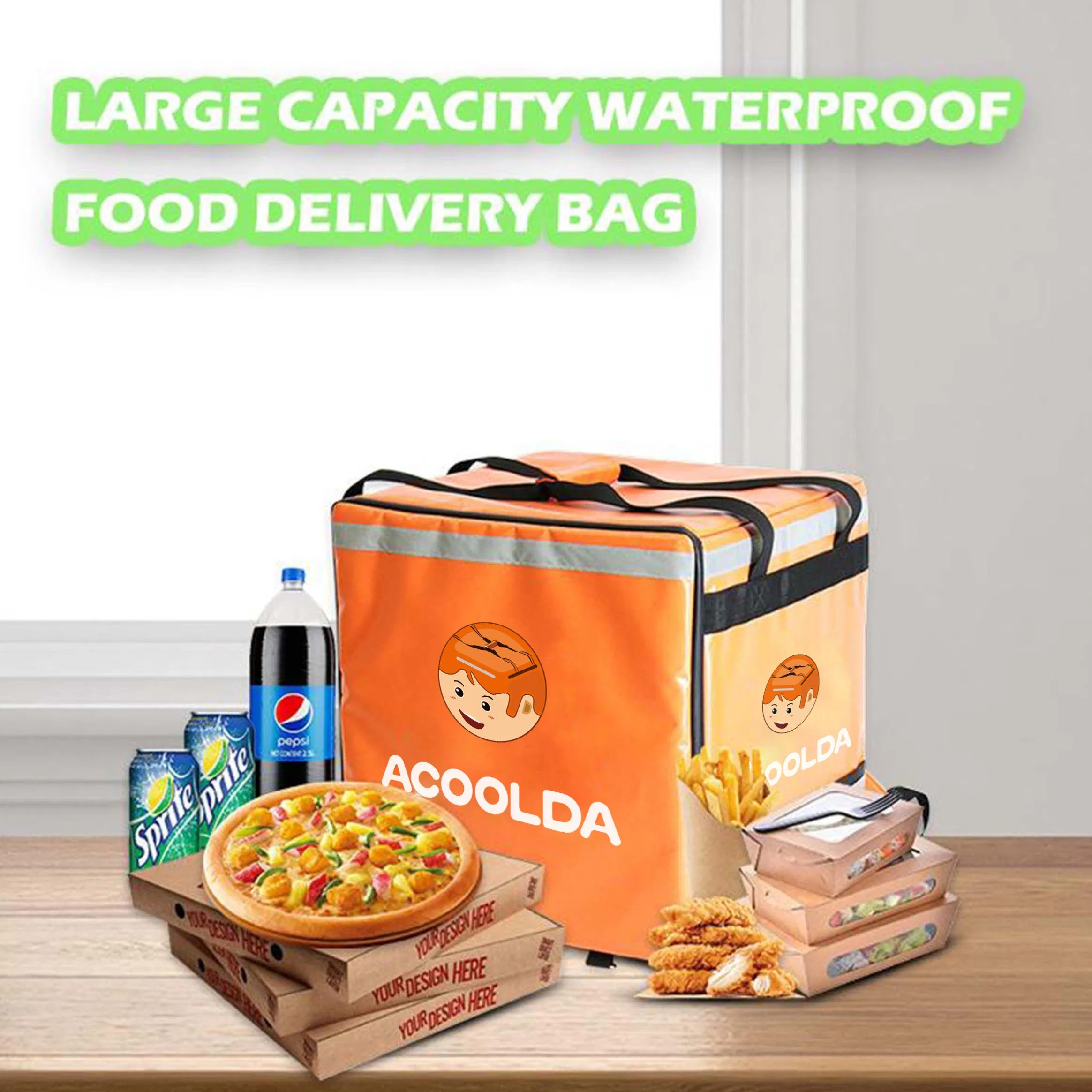 Venta al por mayor de fábrica 500d bolsa de entrega térmica reutilizable para motocicleta, impermeable, aislada, caliente, para comida, scooter, pizza