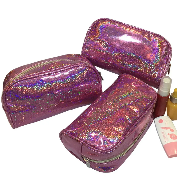 Bolsa de almacenamiento de maquillaje brillante para mujeres, bolsa de viaje de cosméticos con brillo