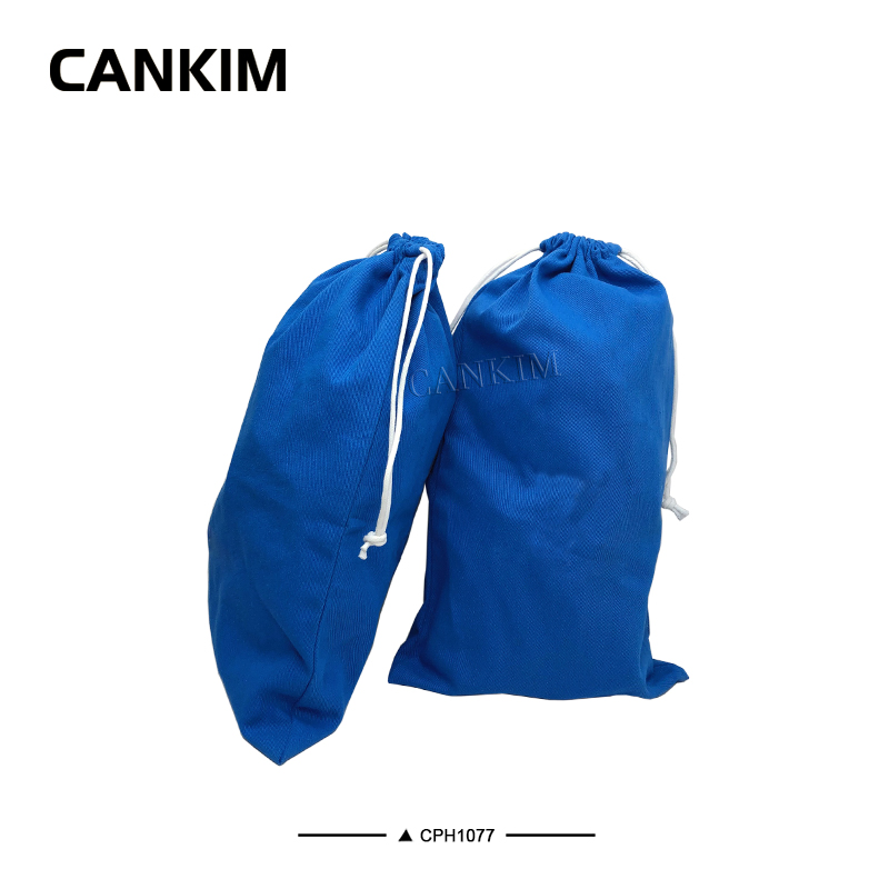Bolsa de drawstring de algodón orgánico azul personalizada, bolsa de joyería, bolsa para zapatos, bolsas de polvo con logo para regalos, bolsa de embalaje para zapatos